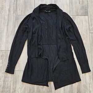 White House Black Market Cardigan Womens M Black Open Front Longline Layering